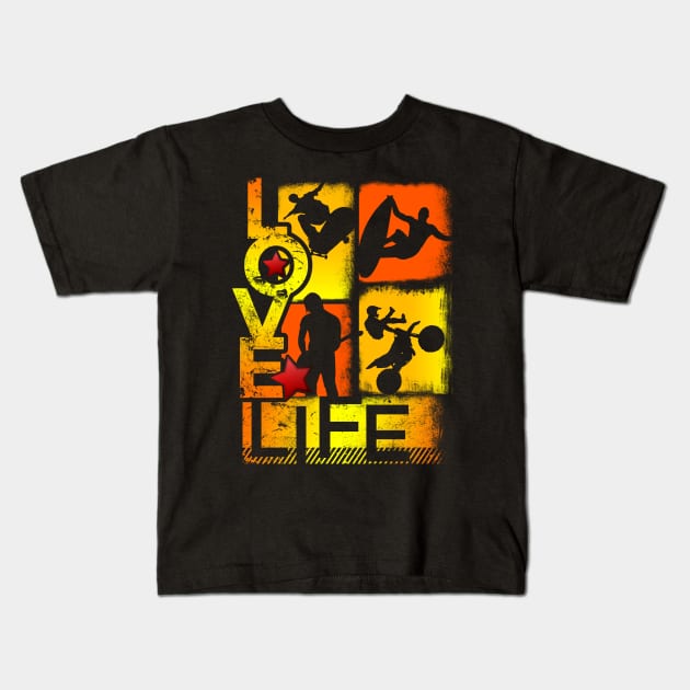 Love Life - Sports Design Kids T-Shirt by CyncorArtworks